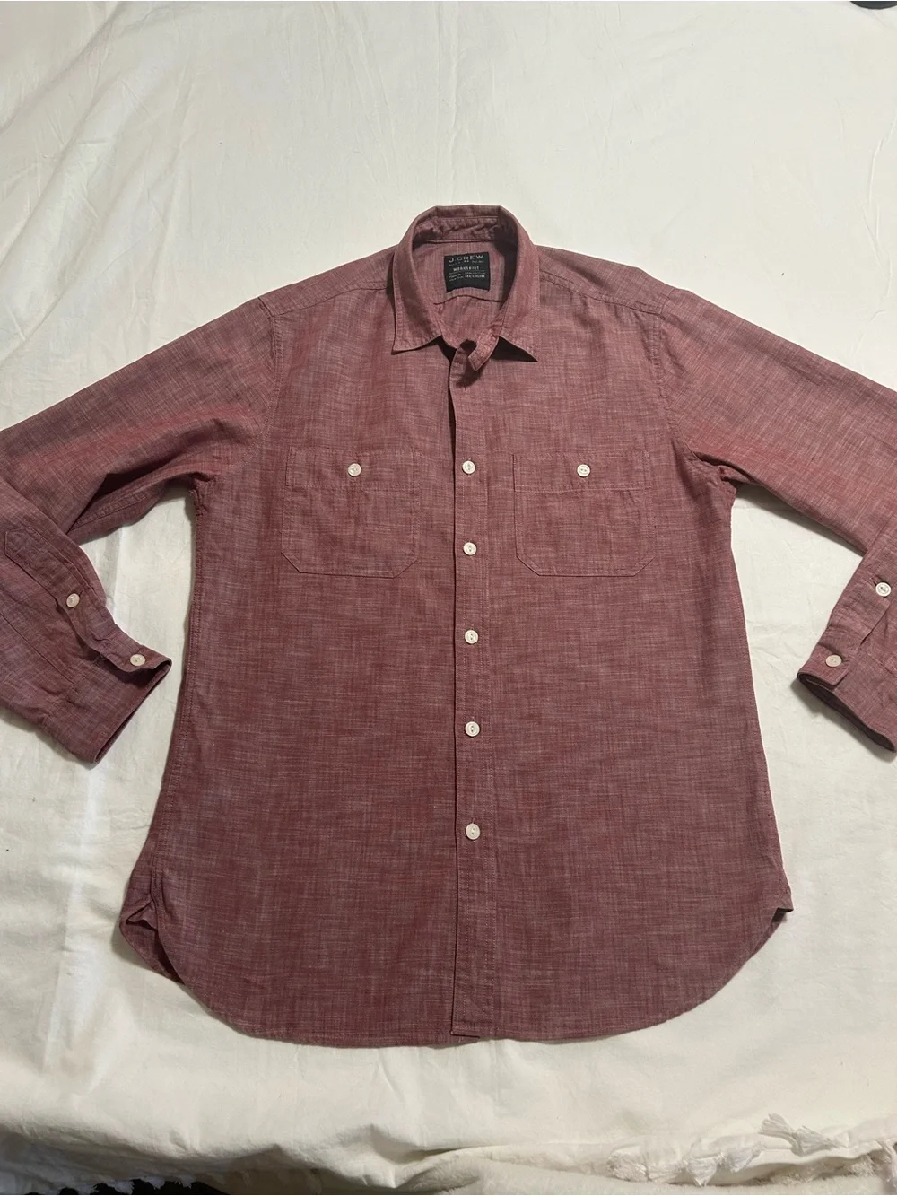 J.Crew Men’s Workshirt Medium Burgundy Chambray Button Down Preppy Workwear